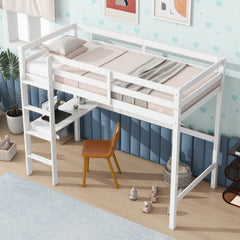 HAOYYE Twin High Loft Bed, Rubber Wood Loft Bed with Safety Guardrail, built-in desk, ladder,White Sturdy Space-Saving Heavy Duty Modern Design Adults Dorm Room Easy Assembly Bedroom Furniture