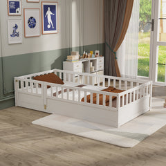 HAOYYE Twin Size Floor bed, integral construction with super high security barrier, door, 's floor bed frame, Montessori wooden 's floor bed, white Sturdy Space-Saving Heavy Duty Adults
