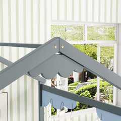 HAOYYE Double Twin House-Style Floor Bed with Fence, Guardrails, without door, Grey Sturdy Space-Saving Heavy Duty Modern Design Adults Dorm Room Easy Assembly Bedroom Furniture