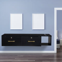 HAOYYE Black Salon Storage Cabinet with Two Drawers and Three Lockable Holes E0 Grade Particleboard with Hemp Surface Durable Modern Design for Spa Salon Barbershop Office