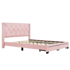 HAOYYE Queen Size Linen Upholstered Platform Bed with Two Drawers, Modern Storage Bed with Sturdy and Space-Saving Design, Heavy Duty Construction, Ideal for Adults and Dorm Rooms, Easy Assembly for Bedroom Furniture