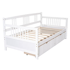 HAOYYE Twin Daybed with Two Drawers, White Wood Bed Frame, Sturdy Space-Saving Design, Heavy Duty Construction, Ideal for Bedroom, Dorm Room, Easy Assembly