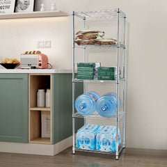 HAOYYE 5-Tier Chrome Shelving Unit, Soft Cozy Warm Flannel Fleece Home Decor, Luxury Comfortable Unique Design, Premium Quality Decorative Storage Organizer for Home Office Garage or Kitchen, Sturdy and Stylish Space-Saving Shelf