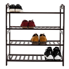 HAOYYE 4-Tier Bamboo Shoe Rack with 12 Slats, Durable Coffee Finish, Space-Saving and Stylish Organizer for Living Room or Bedroom, Modern Design and Premium Quality Storage Solution for Home Essentials