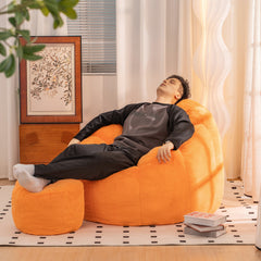 HAOYYE Giant Bean Bag Chair Pumpkin Orange Color, Oversized Bean Bag Couch for Adults and Kids, Faux Fur Shell-Shaped Large Bean Bag Chair with Filler, Stuffed Big Accent Sofa Chair Floor Sofa for Gaming, Reading.