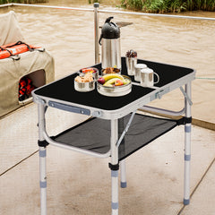 HAOYYE Black with 3 Adjustable Height Outdoor Folding Camping Table, Portable Aluminum Foldable Patio Side Table, Lightweight and Durable Design with Carry Handle for Hiking, Picnic, BBQ, Beach, Indoor or Outdoor Use