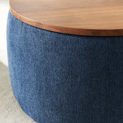 HAOYYE Round Storage Ottoman, 2 in 1 Function, Work as End table and Ottoman, Navy Sturdy Space-Saving Heavy Duty Modern Design Easy Assembly Durable Stylish Home Furniture Versatile