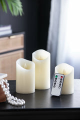 HAOYYE Set of 3 Flickering Ivory LED Candles with Remote Timer, L:D3X6" M:D3X5" S:D3X4" Sturdy Space-Saving Heavy Duty Modern Design Adults Dorm Room Easy Assembly Bedroom Furniture