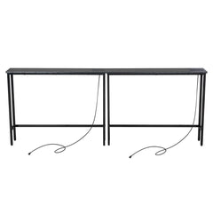 HAOYYE Black Narrow Console Sofa Table 2 Pack With Built-In Power Outlets And USB Charging Ports, Space-Saving Long Couch Table With Metal Frame And Anti-Tip Design, Perfect For Apartments Dorms Living Rooms
