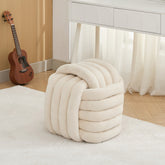 Haoyye Chenille Fabric Knot Design Ottoman Footstool Makeup Stool, Comfortable and Stylish Seat, Modern Upholstered Chair for Living Room or Bedroom, Beige, Sturdy and Space-Saving Furniture