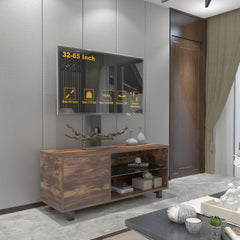 HAOYYE Rustic Brown TV Console with push-to-open Storage Cabinet for TV up to 65in Wood &glass TV Stand for Living Room Bedroom Sturdy Space-Saving Heavy Duty Modern Design Adults Dorm Room