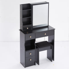 HAOYYE Small Size Left Drawer Desktop Vanity Table + Cushioned Stool, Extra Large Sliding Mirror, Multi Layer, High Capacity Storage Fashionable Dresser, Suitable for Small Space, EPA,GCC,UL Certificate