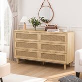HAOYYE 6-Drawer Rattan Storage Cabinet with White Drawer Slides for Bedroom, Living Room, or Any Room, Natural Sturdy Space-Saving Design, Heavy Duty Construction, Easy Assembly, Durable and Stylish Home Furniture