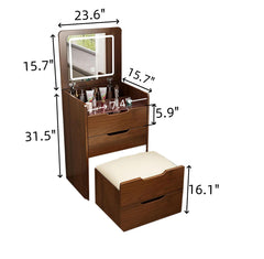 HAOYYE 3 in 1 Vanity Desk with Plip Top Mirror,Small Make Up Vanity Set with Visible Glass Desktop,Compact Makeup Vanity with 3 Drawers,Cushioned Tool,Dressing Table for Bedroom