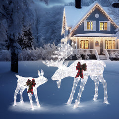 HAOYYE White 2-Pack Moose Family LED String Lights, 30V 3.6W, 200 LED Lights for Garden Decoration, Perfect for Outdoor Holiday and Seasonal Displays, Energy-Efficient and Durable Lighting