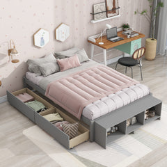 HAOYYE Full Size Bed with Storage Case, 2 Storage Drawers, Lengthwise Support Slat, Grey Heavy Duty Sturdy Bed Frame, Space-Saving Modern Design, Easy Assembly, Durable Stylish Home Furniture, Versatile Bedroom Storage Solution.