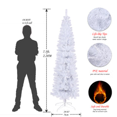 HAOYYE 7.5FT White Slim Artificial Christmas Tree Includes Foldable Metal Stand Sturdy Space-Saving Heavy Duty Modern Design Adults Dorm Room Easy Assembly Bedroom Furniture