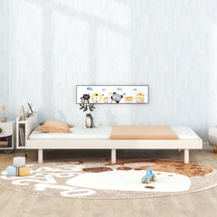 HAOYYE Modern Design Twin Size Platform Bed Frame with Built-in USB Ports for White Washed Color Sturdy Space-Saving Heavy Duty Adults Dorm Room Easy Assembly Bedroom Furniture