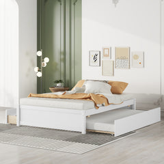 HAOYYE Full Bed with Twin Trundle and Two Drawers, White, Sturdy Space-Saving Design, Heavy Duty Construction, Easy Assembly, Durable and Stylish Home Furniture