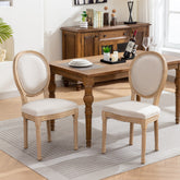 HAOYYE French Style Solid Wood Frame Antique Painting Linen Fabric Back Dining Chair,Set of 2,Beige,SW1845BG Sturdy Space-Saving Heavy Duty Modern Design Adults Dorm Room Easy Assembly