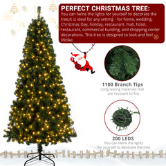 HAOYYE 7FT Green Artificial Christmas Tree with 1100 PVC Branches, 200 Warm LED Lights, 8 Lighting Modes, DIY Assembly, Sturdy Iron Base, Perfect for Home and Office Holiday Decor, Realistic Look for Christmas Celebration