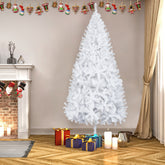 HAOYYE White Flocking Christmas Tree 8ft, 1349 Branches Pre-Lit Pine Tree with Realistic PVC Leaves, Sturdy Metal Base, Easy Setup for Home Holiday Decoration, Living Room, Office, Seasonal Festive Display