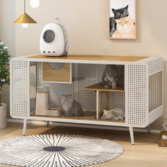 HAOYYE 55.12" Spacious Cat House with Tempered Glass, for Living Room, Hallway, Study and Other Spaces (White) Sturdy Space-Saving Heavy Duty Modern Design Adults Dorm Room Easy Assembly