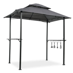 HAOYYE Outdoor Grill Gazebo 8x5 Ft Grey Shelter Tent with Double Tier Soft Top Canopy and Steel Frame Hook and Bar Counters BBQ Canopy for Patio Backyard Deck Garden Outdoor Cooking Station Waterproof Rust Resistant Vented Roof Easy Assembly