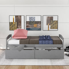 HAOYYE Twin Platform Bed with Two Drawers, Gray, Sturdy Space-Saving Design, Heavy Duty Construction, Easy Assembly, Durable and Stylish Home Furniture
