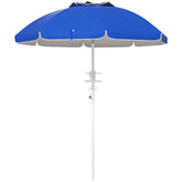 HAOYYE Portable Beach Umbrella with Tilt Adjustable Height 2 Cup Holders and Hooks UV40 Plus Ruffled Outdoor Umbrella with Vented Canopy for Patio Garden Picnic