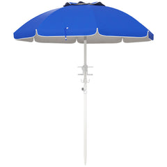 HAOYYE Portable Beach Umbrella with Tilt Adjustable Height 2 Cup Holders and Hooks UV40 Plus Ruffled Outdoor Umbrella with Vented Canopy for Patio Garden Picnic