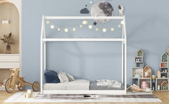 HAOYYE Twin Size Wooden House Bed, White Sturdy Space-Saving Heavy Duty Modern Design Adults Dorm Room Easy Assembly Bedroom Furniture