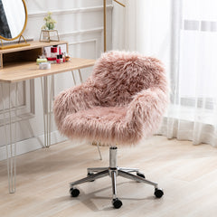 HAOYYE HengMing Modern Faux fur home office chair, fluffy chair for girls, makeup vanity Chair Sturdy Space-Saving Heavy Duty Modern Design Adults Dorm Room Easy Assembly Bedroom Furniture