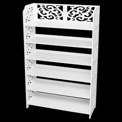 HAOYYE White Six-Tier Carved Wood-Plastic Shoe Rack, Durable and Space-Saving Storage Solution, Modern Design, Versatile for Living Room and Bedroom, Premium Quality and Stylish Look for Home Organization