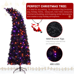 HAOYYE 7FT Wizard Hat Shape Artificial Christmas Tree with 1050 Branches, 400 LED Lights, 10 Lighting Functions, Remote Control, PVC Material, Purple and Orange Colors, Perfect for Holiday Decorations, Office and Home Christmas Tree