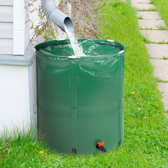 HAOYYE Green 50 Gallon Folding Rain Barrel Water Collector with Durable PVC Mesh and Support Rods, Mold and Mildew Resistant, Easy to Carry and Store, Ideal for Gardens, Planter Beds, Indoor Plants, and Outdoor Watering