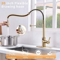 HAOYYE Touchless Kitchen Faucet,Hands Free Automatic Smart Kitchen Faucet Brushed Nickel Gold Smart Kitchen Faucet Sturdy Space-Saving Heavy Duty Modern Design Adults Dorm Room Easy Assembly