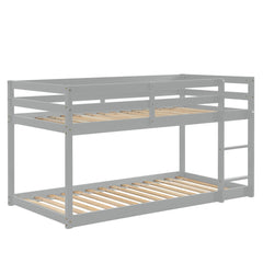 HAOYYE Twin over Twin Floor Bunk Bed,Grey(Old SKU:W50437208) Sturdy Space-Saving Heavy Duty Modern Design Adults Dorm Room Easy Assembly Bedroom Furniture