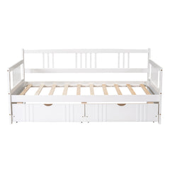 HAOYYE Twin Daybed with Two Drawers, White Wood Bed Frame, Sturdy Space-Saving Design, Heavy Duty Construction, Ideal for Bedroom, Dorm Room, Easy Assembly