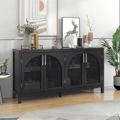 HAOYYE Large Storage Space Sideboard with Artificial Rattan Door and Metal Handles for Living Room and Entryway (Black) Sturdy Space-Saving Heavy Duty Modern Design Adults Dorm Room Easy Assembly