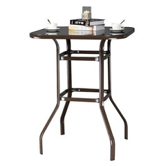 HAOYYE Wrought Iron Glass High Bar Table, Modern Patio Bar Table with Matte Brown Frame and Tempered Glass, Stylish and Durable, Perfect for Outdoor or Indoor Dining, Bars, and Restaurants