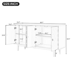 HAOYYE Modern 4-door Sideboard with Convex Pattern Doors and 2 Silver Handle for Living Room, Dining Room, Kitchen (Almond) Sturdy Space-Saving Heavy Duty Modern Design Easy Assembly Durable Stylish