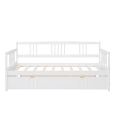 HAOYYE Twin Size Daybed Wood Bed with Twin Size Trundle,White Sturdy Space-Saving Heavy Duty Modern Design Adults Dorm Room Easy Assembly Bedroom Furniture
