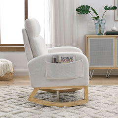 HAOYYE 27.6"W Modern Accent High Backrest Living Room Lounge Arm Rocking Chair, Two Side Pocket ,Teddy White (Ivory) Sturdy Space-Saving Heavy Duty Modern Design Adults Dorm Room
