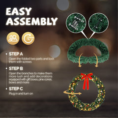 HAOYYE 60in Outdoor Christmas Garland Decoration with 220 LED Lights 600 PVC Branches Green Bow, Festive Holiday Garden Decor for Front Yard Home Patio Porch Winter Holiday Party Decoration