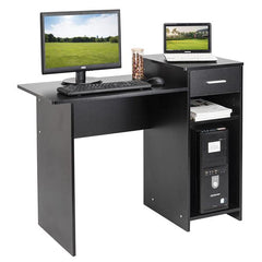 HAOYYE High-Quality Integrated Melamine Board Computer Desk with Drawer, Modern Black Office Desk for Home Workstation, Sturdy and Durable Writing Table with Storage for Study and Living Room