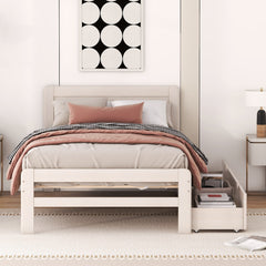 HAOYYE Modern White Washed Twin Size Platform Bed Frame With Two Storage Drawers, Sturdy Space-Saving Heavy Duty Design, Perfect For Adults And Dorm Rooms, Easy Assembly
