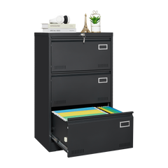HAOYYE Lateral File Cabinet with 3 Locking Drawers, Sturdy Metal Filing Cabinet for Home Office, Legal, Letter, A4, F4 Paper, Heavy Duty Space-Saving Design for Secure Document Storage