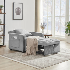 HAOYYE Three-in-One Sofa Bed Chair Grey Folding Adjustable Back Recliner Single Bed Comfortable Modern Sturdy Space-Saving Heavy Duty Design Adults Dorm Room