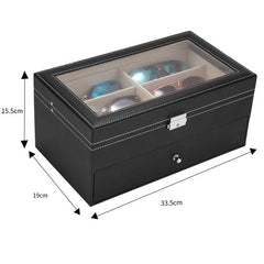 HAOYYE Leather 12-Piece Eyeglasses Storage and Sunglass Display Drawer, Lockable Case Organizer, Black, Premium Quality, Soft Cozy Warm Flannel Fleece Interior, Luxury Comfortable Unique Design, Ideal for Home Decor, Glasses Protection, and Organization